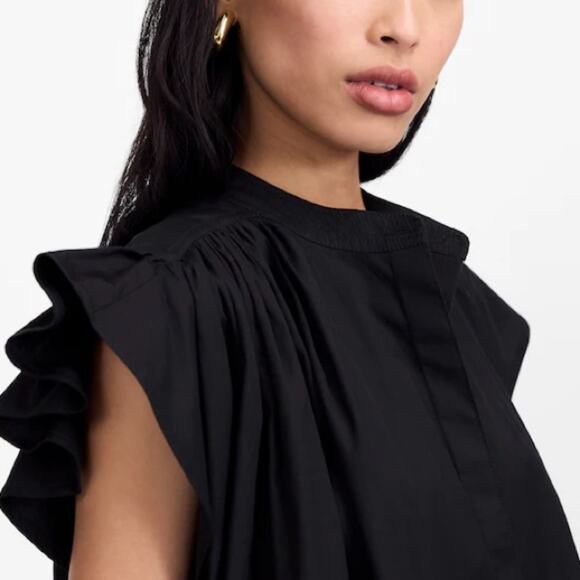 Madewell Flutter Sleeve Button-Front Mini Dress in Poplin in black Size XS - Picture 2 of 10